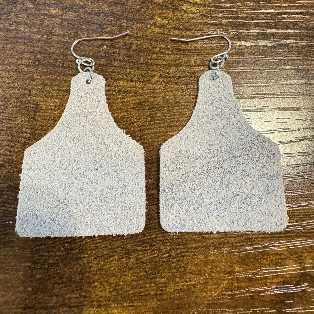 *Cowhide Boujee Heifer Cow Tag Earrings - 2in